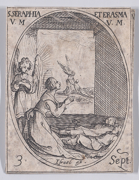 Ste. Séraphie et Ste. Erasme, vierges et martyres (St. Seraphia and St. Erasma, Virgins and Martyrs), September 3rd, from "Les Images De Tous Les Saincts et Saintes de L'Année" (Images of All of the Saints and Religious Events of the Year)