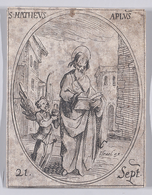 S. Mathieu, apôtre (St. Matthew, Apostle), September 21st, from "Les Images De Tous Les Saincts et Saintes de L'Année" (Images of All of the Saints and Religious Events of the Year) by Jacques Callot