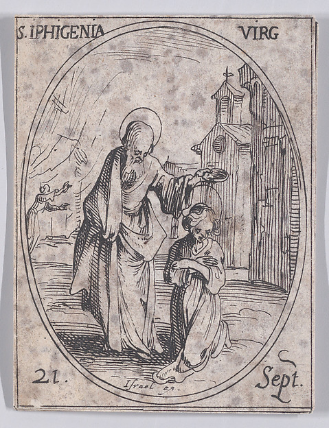 S. Iphigénie, vierge (St. Iphigenia, Virgin), September 21st, from "Les Images De Tous Les Saincts et Saintes de L'Année" (Images of All of the Saints and Religious Events of the Year)