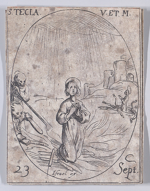 Ste. Thècle, vierge et martyre (St. Thecla, Virgin and Martyr), September 23rd, from "Les Images De Tous Les Saincts et Saintes de L'Année" (Images of All of the Saints and Religious Events of the Year)