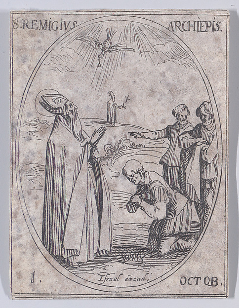 S. Rémy, archevêque (St. Remingius, Archbishop), October 1st, from "Les Images De Tous Les Saincts et Saintes de L'Année" (Images of All of the Saints and Religious Events of the Year)