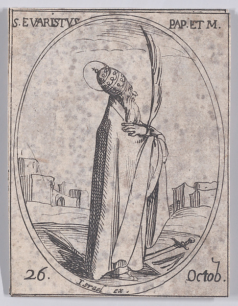 S. Evariste, pape et martyr (St. Evaristus, Pope and Martyr), October 26th, from "Les Images De Tous Les Saincts et Saintes de L'Année" (Images of All of the Saints and Religious Events of the Year)