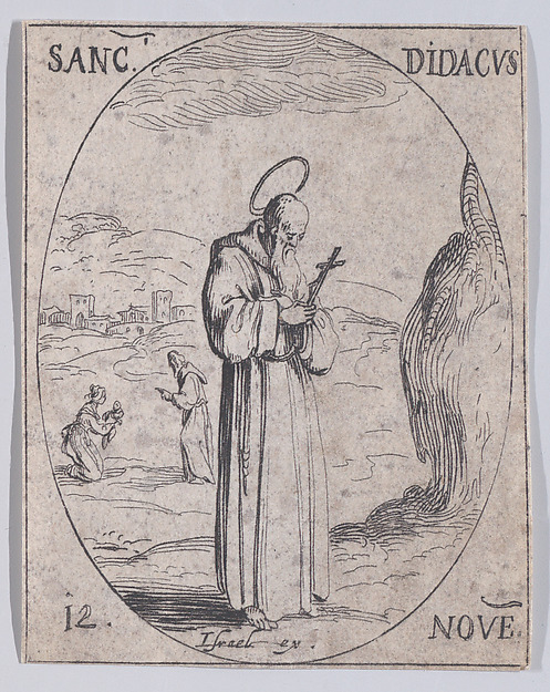 S. Didace (St. Didacus), November 12th, from "Les Images De Tous Les Saincts et Saintes de L'Année" (Images of All of the Saints and Religious Events of the Year)