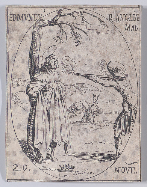 S. Edmund, Roi d'Angleterre, Martyr (St. Edmund, King of England, Martyr), November 20th, from "Les Images De Tous Les Saincts et Saintes de L'Année" (Images of All of the Saints and Religious Events of the Year)