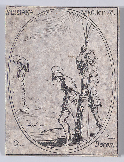 Ste. Bibienne, vierge et martyre (St. Bibiana, Virgin and Martyr), December 2nd, from "Les Images De Tous Les Saincts et Saintes de L'Année" (Images of All of the Saints and Religious Events of the Year)