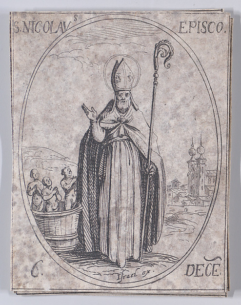 S. Nicolas, évêque (St. Nicholas, Bishop), December 6th, from "Les Images De Tous Les Saincts et Saintes de L'Année" (Images of All of the Saints and Religious Events of the Year)