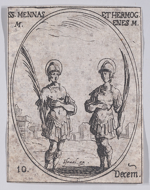 S. Mène et S. Hermogène (St. Mennas and St. Hermogenes), December 10th, from "Les Images De Tous Les Saincts et Saintes de L'Année" (Images of All of the Saints and Religious Events of the Year)