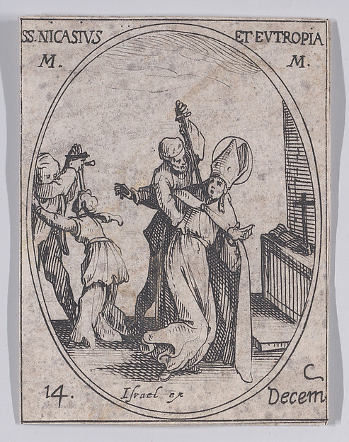 S. Nicaise et Ste. Eutropie (St. Nicasius and St. Eutropia), December 14th, from "Les Images De Tous Les Saincts et Saintes de L'Année" (Images of All of the Saints and Religious Events of the Year)