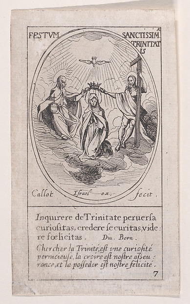 La Trinité (The Trinity), Trinity Sunday, from Images des Fêtes Mobiles (Images of Moveable Feasts from the Christian Calendar), part of the series Les Images De Tous Les Saincts et Saintes de L'Année (Images of All of the Saints and Religious Events of the Year), scene 7