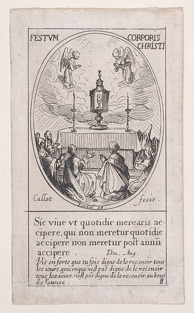 Le Saint-Sacrement de l'autel (The Holy Sacrament of the Altar), Feast of Corpus Christi, from Images des Fêtes Mobiles (Images of Moveable Feasts from the Christian Calendar), part of the series Les Images De Tous Les Saincts et Saintes de L'Année (Images of All of the Saints and Religious Events of the Year), scene 8