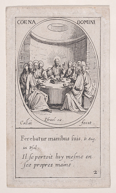 La Sainte-Cène (The Last Supper), Maundy Thursday, from Images des Fêtes Mobiles (Images of Moveable Feasts from the Christian Calendar), part of the series Les Images De Tous Les Saincts et Saintes de L'Année (Images of All of the Saints and Religious Events of the Year), scene 2