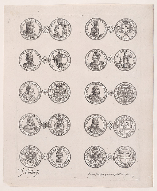 8th Plate, Featuring 10 Coins Issued by European Princes in the 16th and 17th centuries, from Les Monnaies (The Currencies)