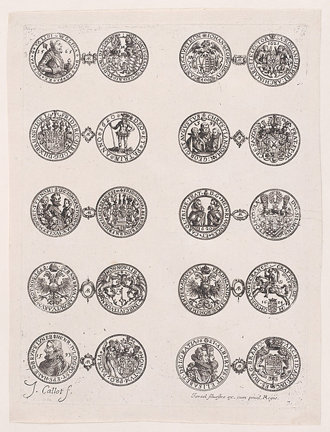 7th Plate, Featuring 10 Coins Issued by European Princes in the 16th and 17th centuries, from Les Monnaies (The Currencies)