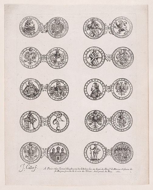 1st Plate, Featuring 10 Coins Issued by European Princes in the 16th and 17th centuries, from Les Monnaies (The Currencies)