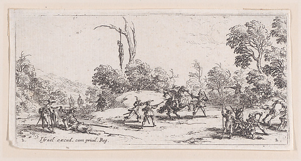 L'Attaque sur la Route estampe appelée aussi Vol Sur Les Grands Chemins (Attack on Route, also called Theft on the Great Road), from Les Petites Misères de la Guerre (The Little Miseries of War), plate 2