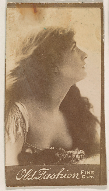 Profile of actress looking up, from the Actresses series (N664) promoting Old Fashion Fine Cut Tobacco