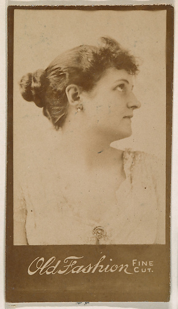 Portrait of actress in profile, from the Actresses series (N664) promoting Old Fashion Fine Cut Tobacco