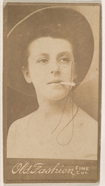 Actress with monocle and cigarette, from the Actresses series (N664) promoting Old Fashion Fine Cut Tobacco