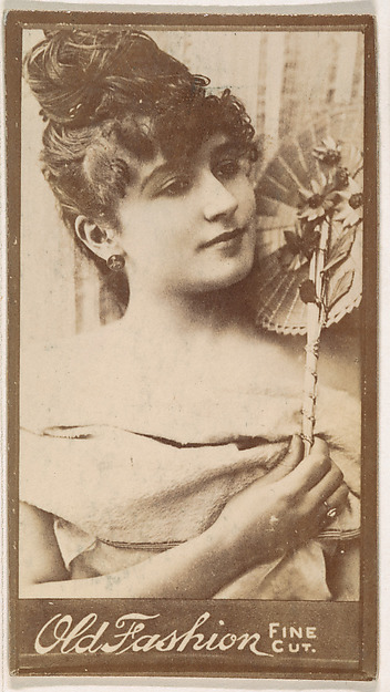 Actress with fan, from the Actresses series (N664) promoting Old Fashion Fine Cut Tobacco