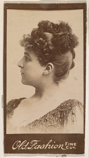 Portrait of actress in profile, from the Actresses series (N664) promoting Old Fashion Fine Cut Tobacco
