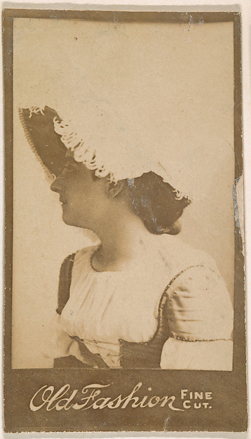 Actress in profile wearing feathered hat, from the Actresses series (N664) promoting Old Fashion Fine Cut Tobacco