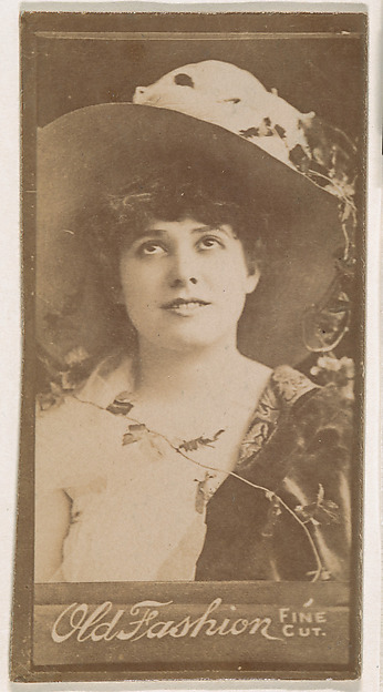 Actress wearing wide-brimmed hat, from the Actresses series (N664) promoting Old Fashion Fine Cut Tobacco