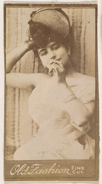 Actress posing with hand to lips, from the Actresses series (N664) promoting Old Fashion Fine Cut Tobacco