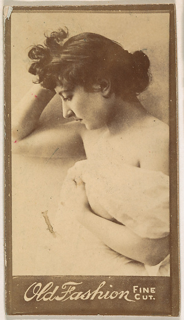 Actress in profile with head resting on hand, from the Actresses series (N664) promoting Old Fashion Fine Cut Tobacco