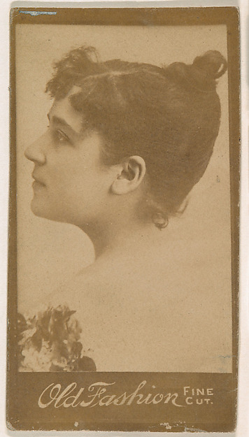 Portrait of actress in profile, from the Actresses series (N664) promoting Old Fashion Fine Cut Tobacco