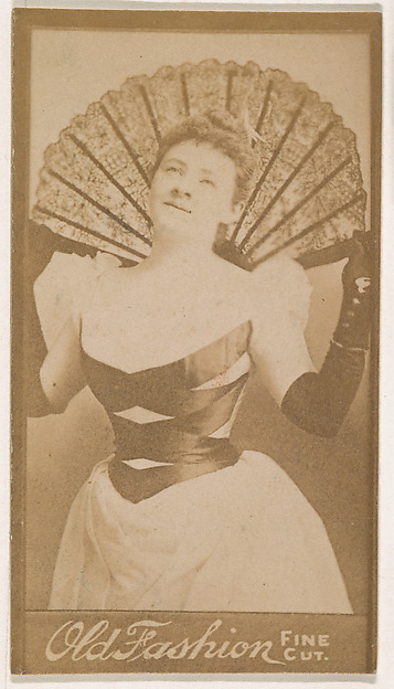 Actress holding large fan, from the Actresses series (N664) promoting Old Fashion Fine Cut Tobacco