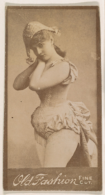Actress resting face on hands, from the Actresses series (N664) promoting Old Fashion Fine Cut Tobacco