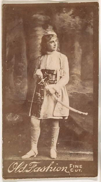 Actress wearing costume with sword, from the Actresses series (N664) promoting Old Fashion Fine Cut Tobacco