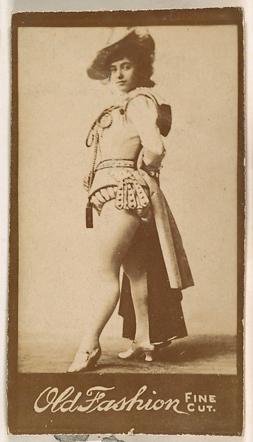 Actress standing with hands behind waist, from the Actresses series (N664) promoting Old Fashion Fine Cut Tobacco