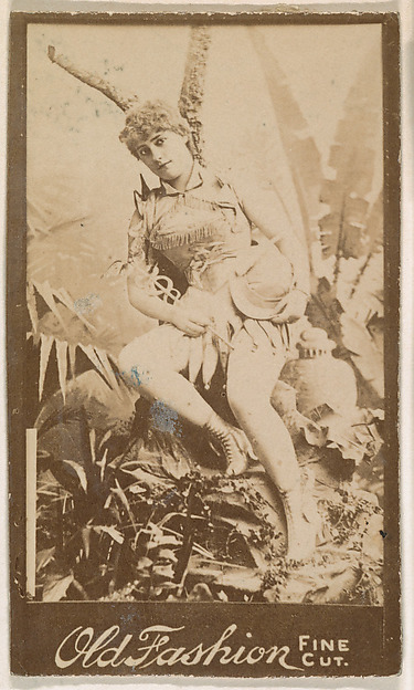 Actress leaning against prop tree, from the Actresses series (N664) promoting Old Fashion Fine Cut Tobacco
