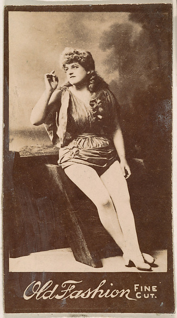 Actress holding arm aloft, from the Actresses series (N664) promoting Old Fashion Fine Cut Tobacco
