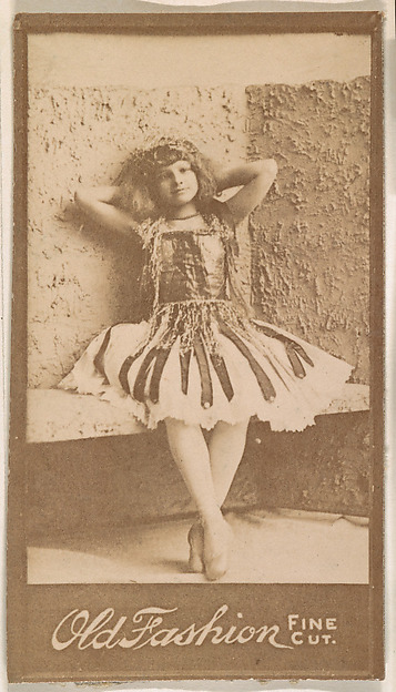 Actress leaning against wall with hands behind head, from the Actresses series (N664) promoting Old Fashion Fine Cut Tobacco
