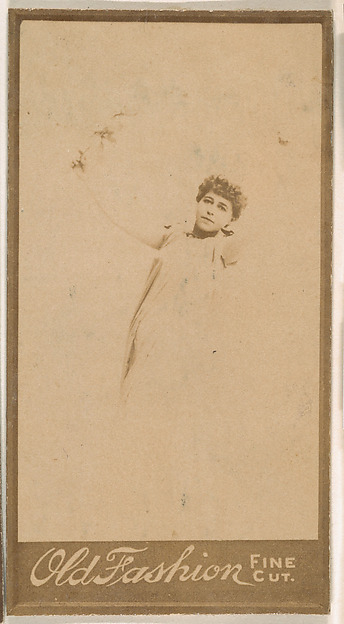 Actress holding arm aloft, from the Actresses series (N664) promoting Old Fashion Fine Cut Tobacco