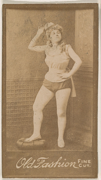 Actress posing with arm above head, from the Actresses series (N664) promoting Old Fashion Fine Cut Tobacco