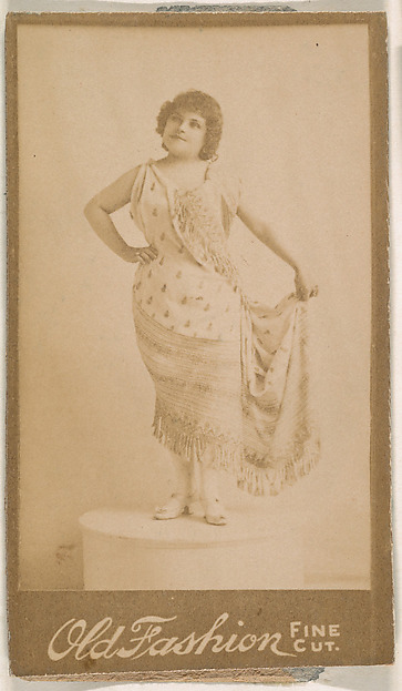 Actress standing on pedestal, from the Actresses series (N664) promoting Old Fashion Fine Cut Tobacco