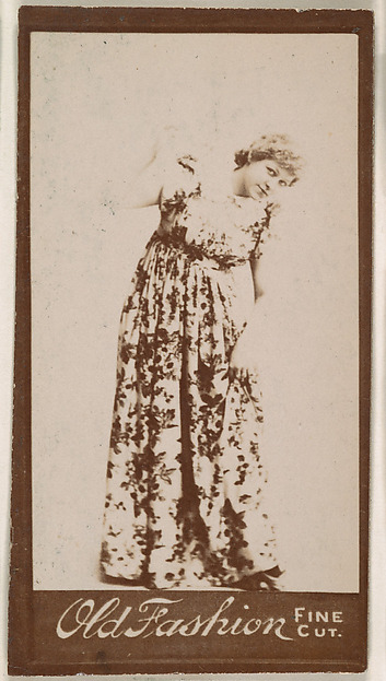 Actress wearing floral-print dress, from the Actresses series (N664) promoting Old Fashion Fine Cut Tobacco