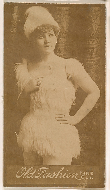 Actress wearing feathered costume, from the Actresses series (N664) promoting Old Fashion Fine Cut Tobacco