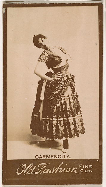 Carmencita, from the Actresses series (N664) promoting Old Fashion Fine Cut Tobacco