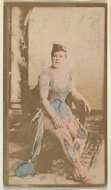 Seated actress blue hand-colored gown, from the Actresses series (N668) by an unrecorded maker, The Metropolitan Museum of Art