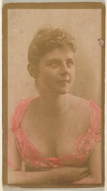 Portrait of actress wearing hand-colored pink dress, from the Actresses series (N668)