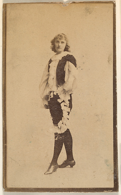 Actress wearing costume with ruffled blouse and trousers, from the Actresses series (N668)