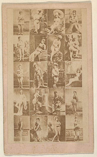 Grid of twenty portraits of actresses (pink), from the Actresses series (N668)