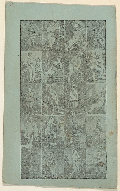 Grid of twenty portraits of actresses (blue), from the Actresses series (N668)