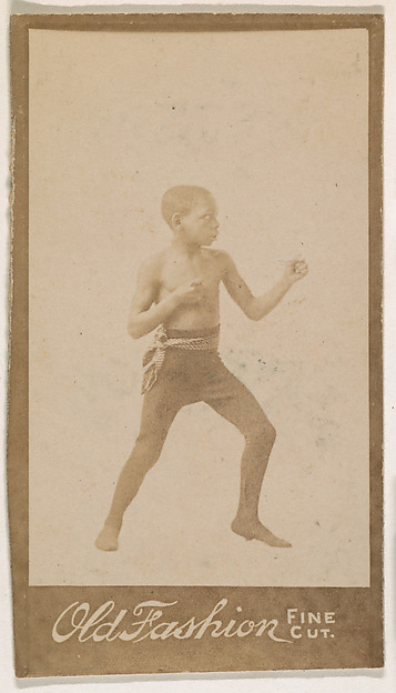 Child standing in boxing stance, from the "Negro Subjects" series (N692) promoting Old Fashion Fine Cut Tobacco