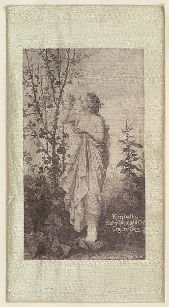 Woman smelling blossom on tree (on green silk), from the Girl Art Subjects series (N193) issued by Wm. S. Kimball & Co.