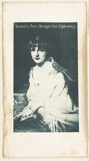 Seated woman with bird on shoulder (on white silk), from the Girl Art Subjects series (N193) issued by Wm. S. Kimball & Co.
